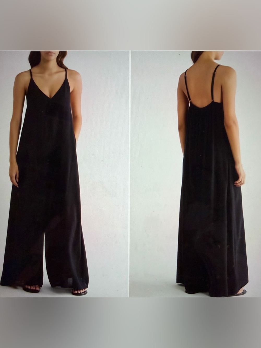 Elan Black V-Neck Spaghetti Strap Jumpsuit Size L 10/12